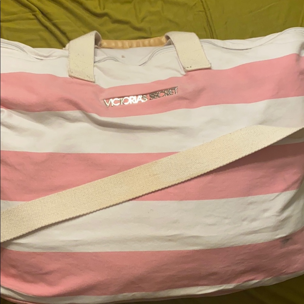 Pink and White Striped Victoria’s Secret Duffle